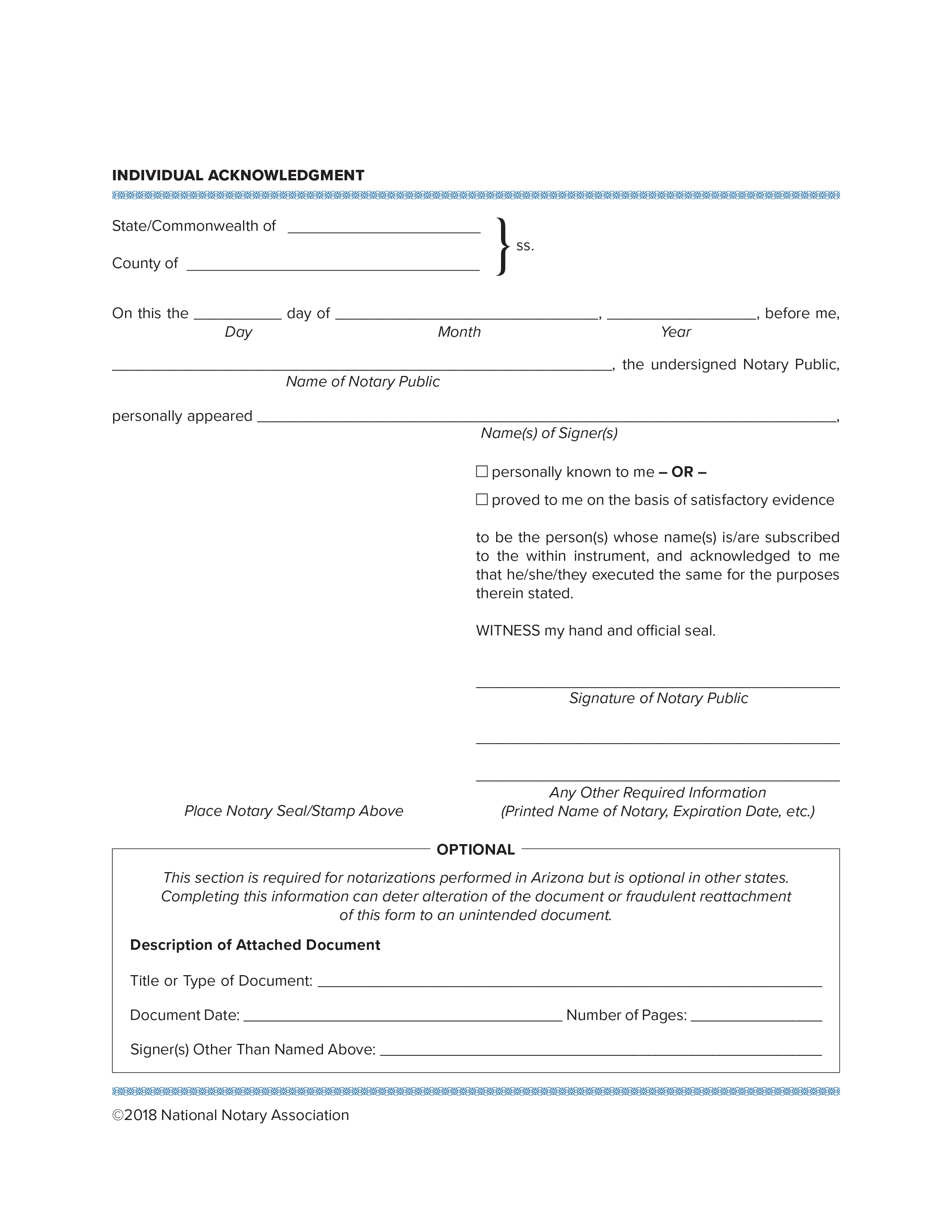 Notary wording for witnessing a signature